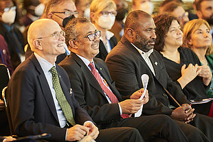 Closing Session Axel R. Pries and Tedros Adhanom Ghebreyesus with others sitting in the WHS 2022 closing session